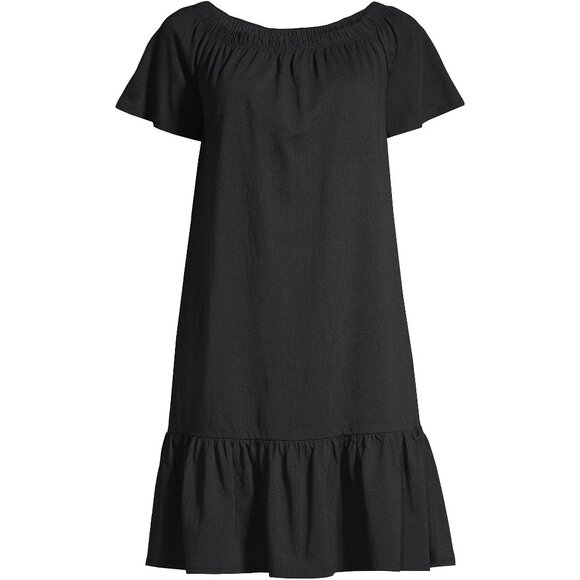 NWT Lands End Womens Black Cotton Off Shoulder Ruffle Hem Swim Cover SIZE XSMALL - Picture 2 of 10